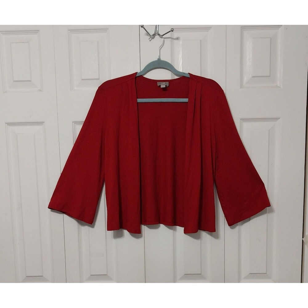 J Jill Red Open Front Cardigan Size Small Light Stretch Weight Knit Sweater